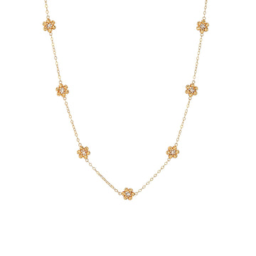⭐️18K Solid Gold Diamond Accent Flower Station Necklace