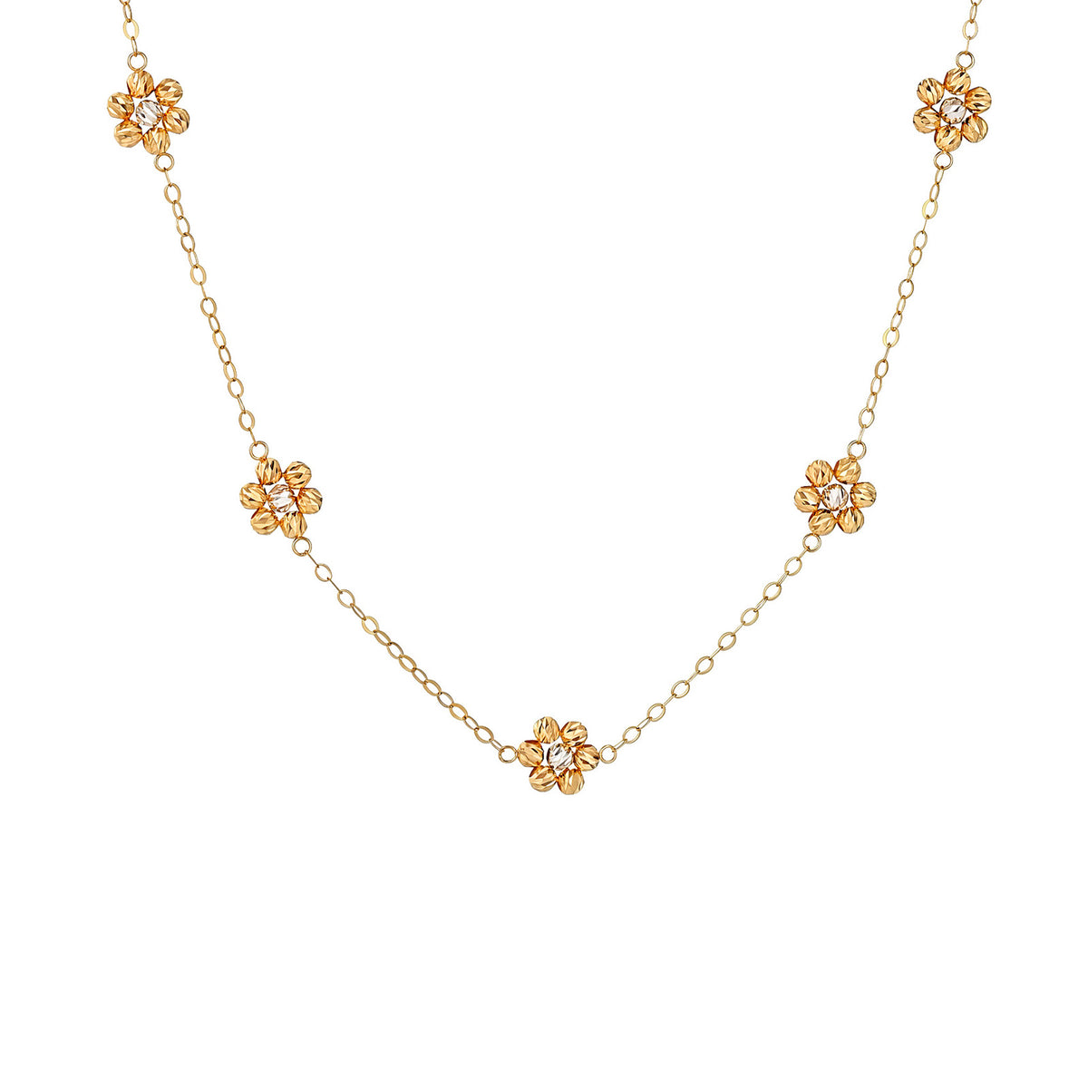 ⭐️18K Gold Diamond Accent Flower Station Necklace | 15.7"+2"