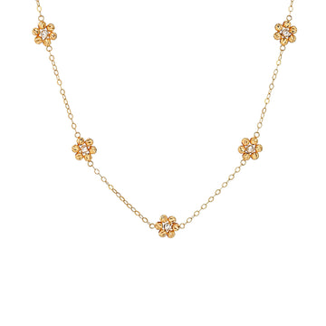 ⭐️18K Gold Diamond Accent Flower Station Necklace | 15.7"+2"