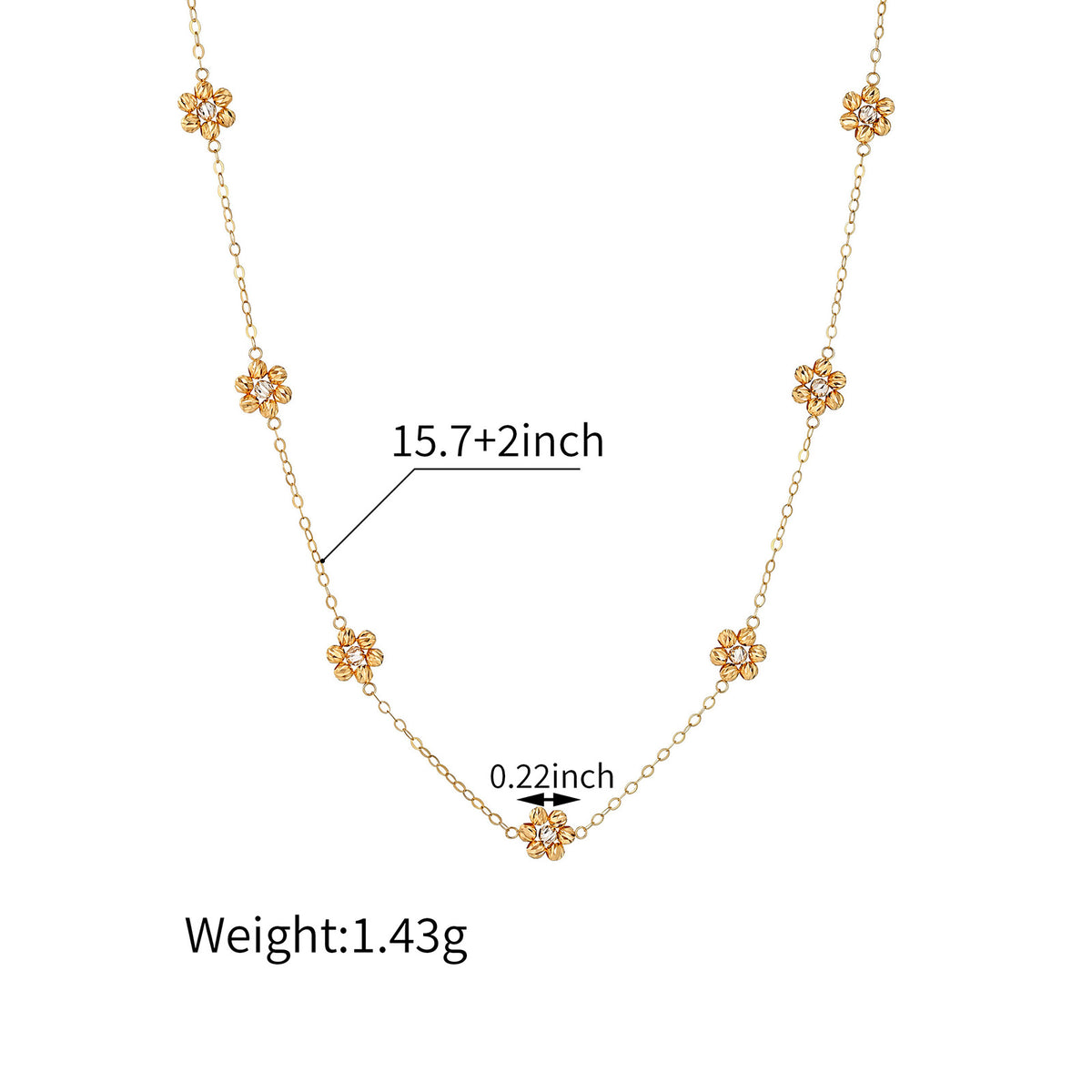 ⭐️18K Solid Gold Diamond Accent Flower Station Necklace