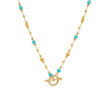 4.5CT Turquoise & Laser Cut Bead Necklace with Diamond Paved OT Toggle Clasp in 18K