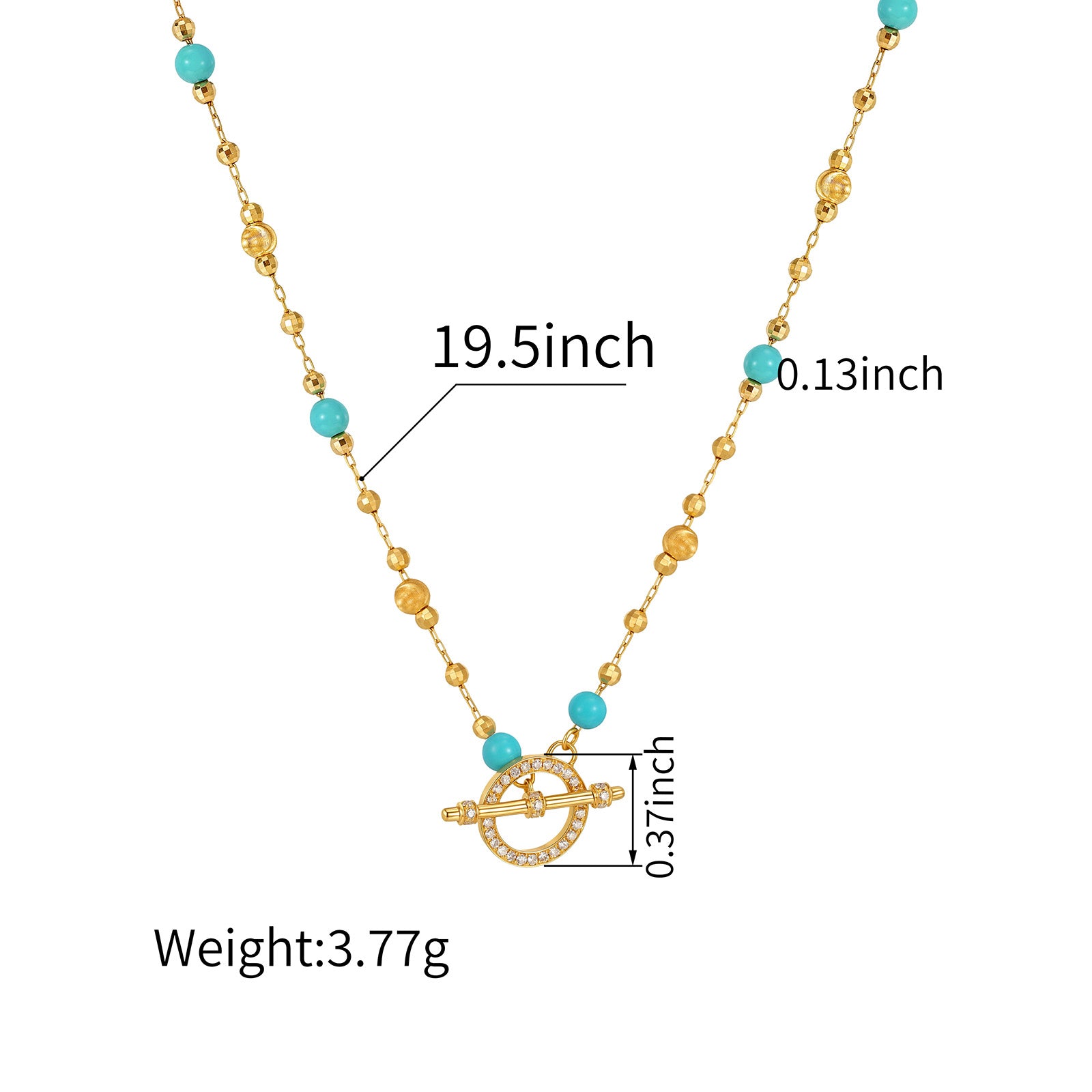 4.5CT Turquoise & Laser Cut Bead Necklace with Diamond Paved OT Toggle Clasp in 18K