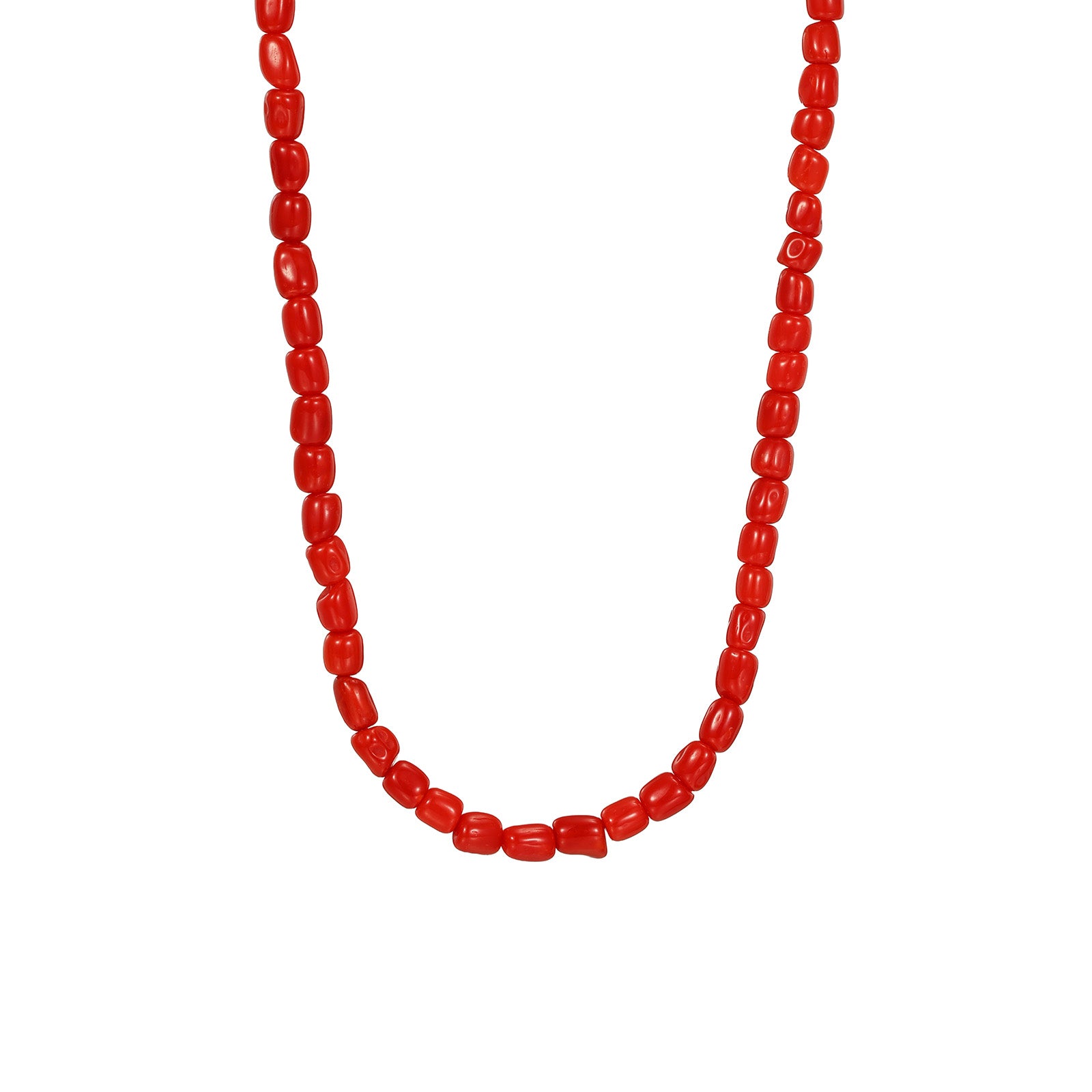 Natural Oxblood Japanese Aka Coral  Tiny Rice Bead Single Strand Necklace with Silver Clasp