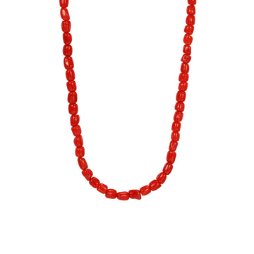 Natural Oxblood Japanese Aka Coral  Tiny Rice Bead Single Strand Necklace with Silver Clasp