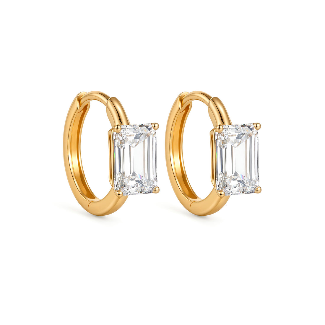1.44CT Lab Grown Diamond Emerald Cut Huggie Hoop Earrings 14K