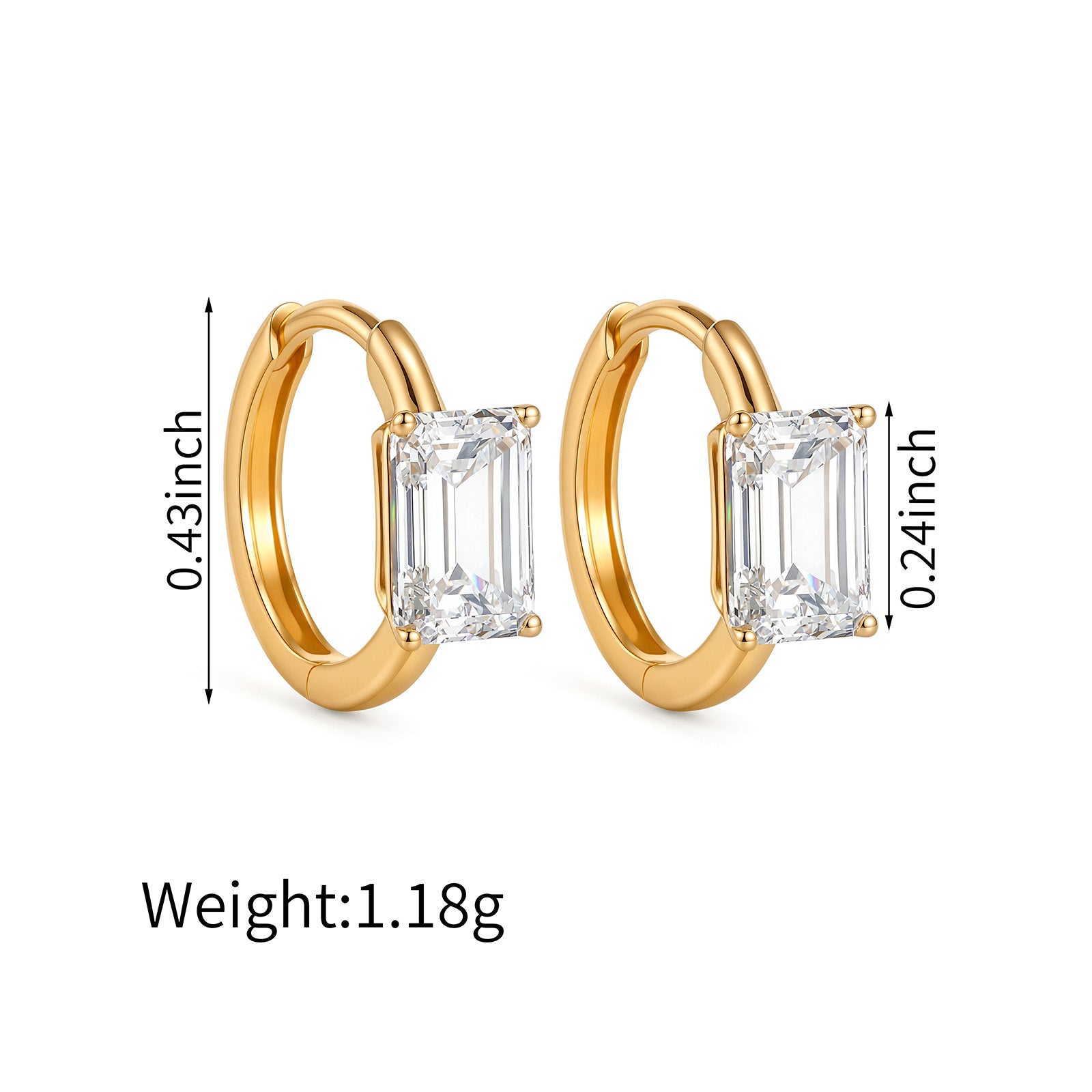 1.44CT Lab Grown Diamond Emerald Cut Huggie Hoop Earrings 14K
