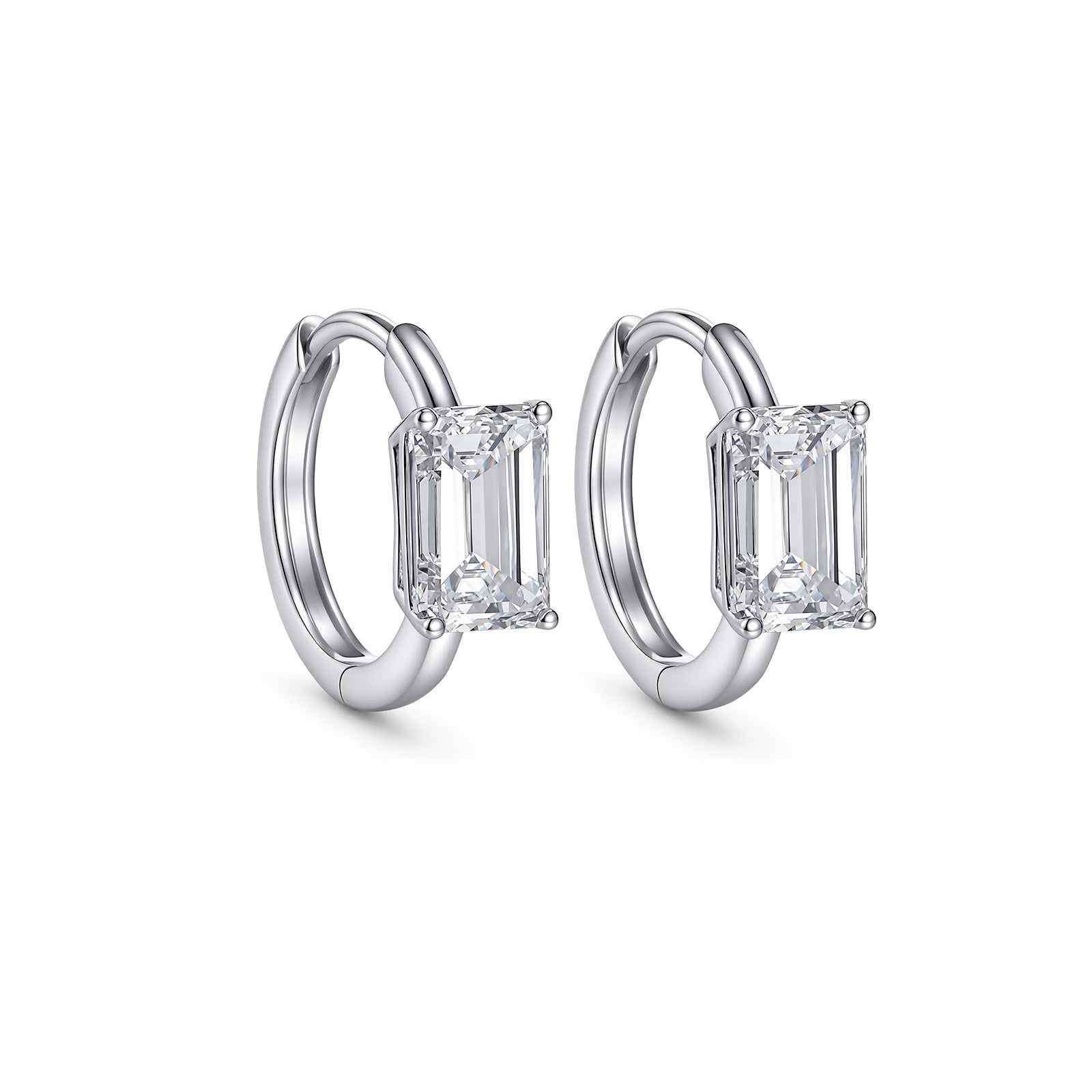 1.44CT Lab Grown Diamond Emerald Cut Huggie Hoop Earrings 14K