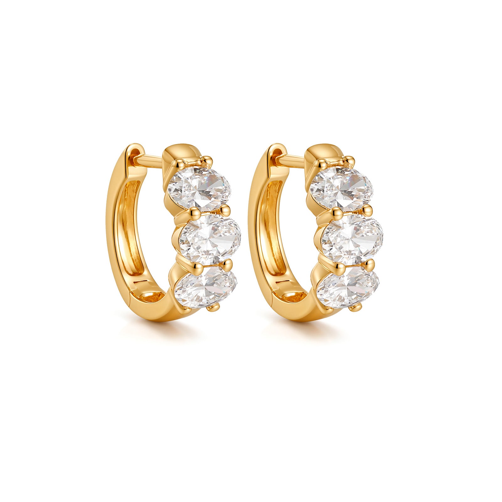 1.48CT Lab Grown Diamond Three Oval Huggie Hoop Earrings 14K