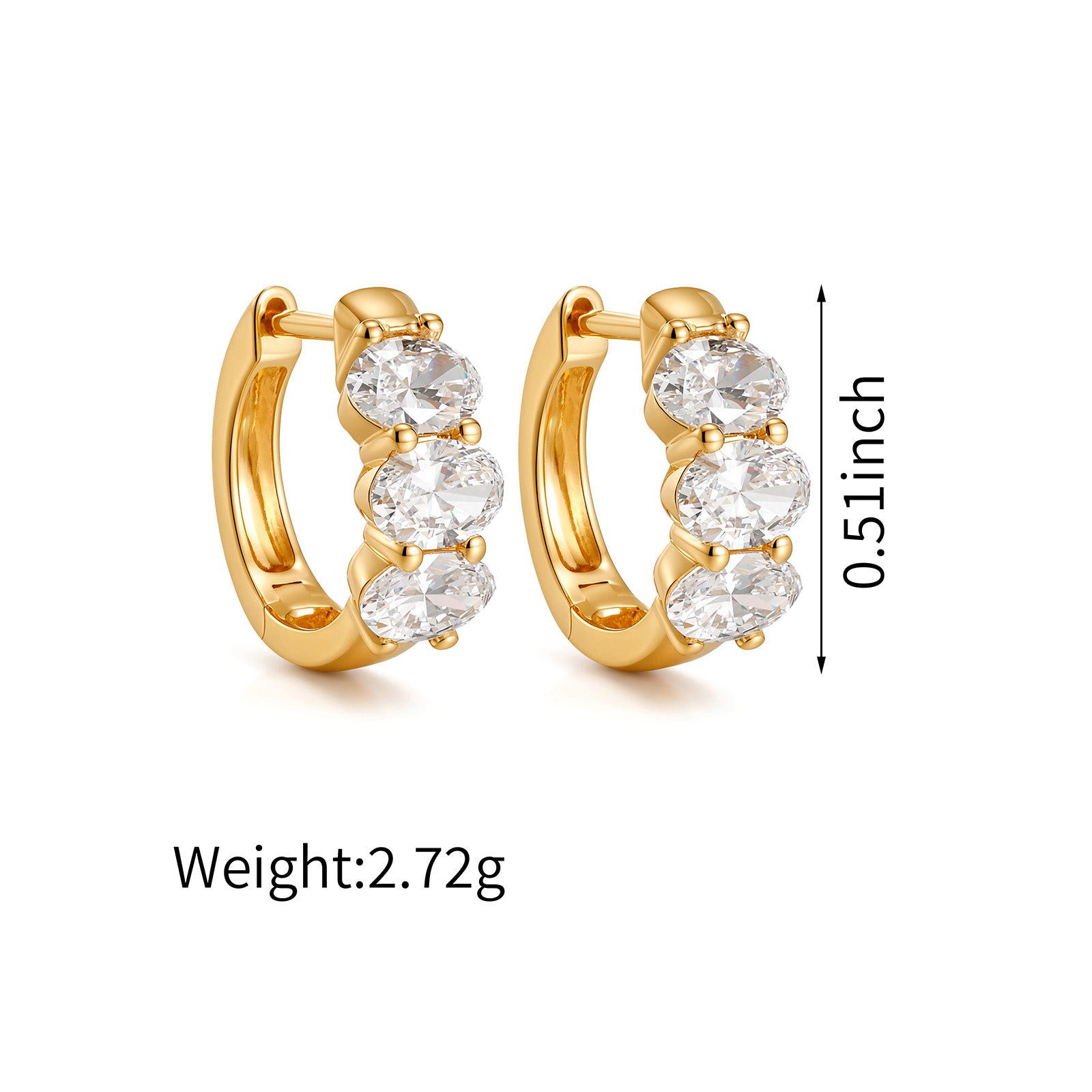 1.48CT Lab Grown Diamond Three Oval Huggie Hoop Earrings 14K