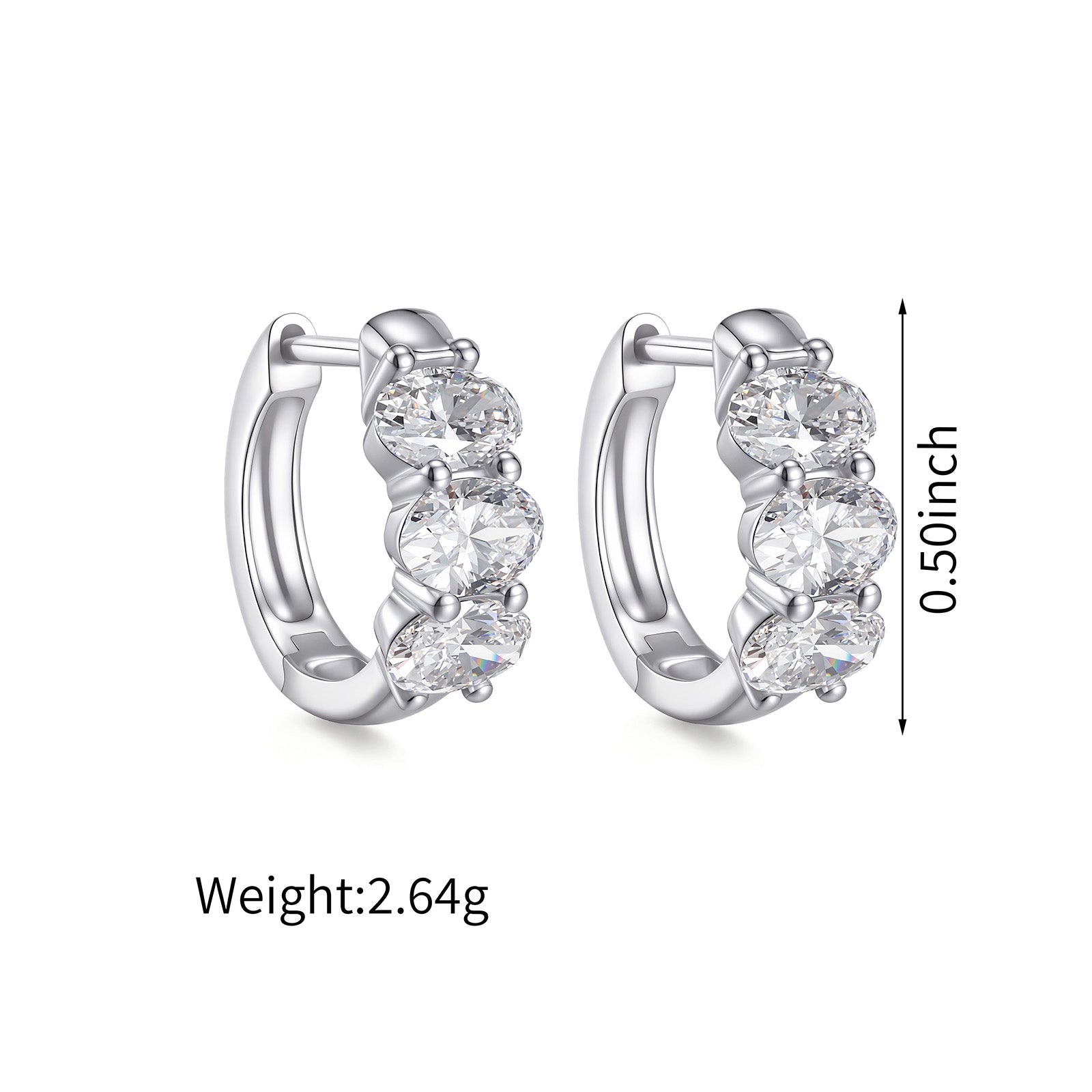 1.48CT Lab Grown Diamond Three Oval Huggie Hoop Earrings 14K