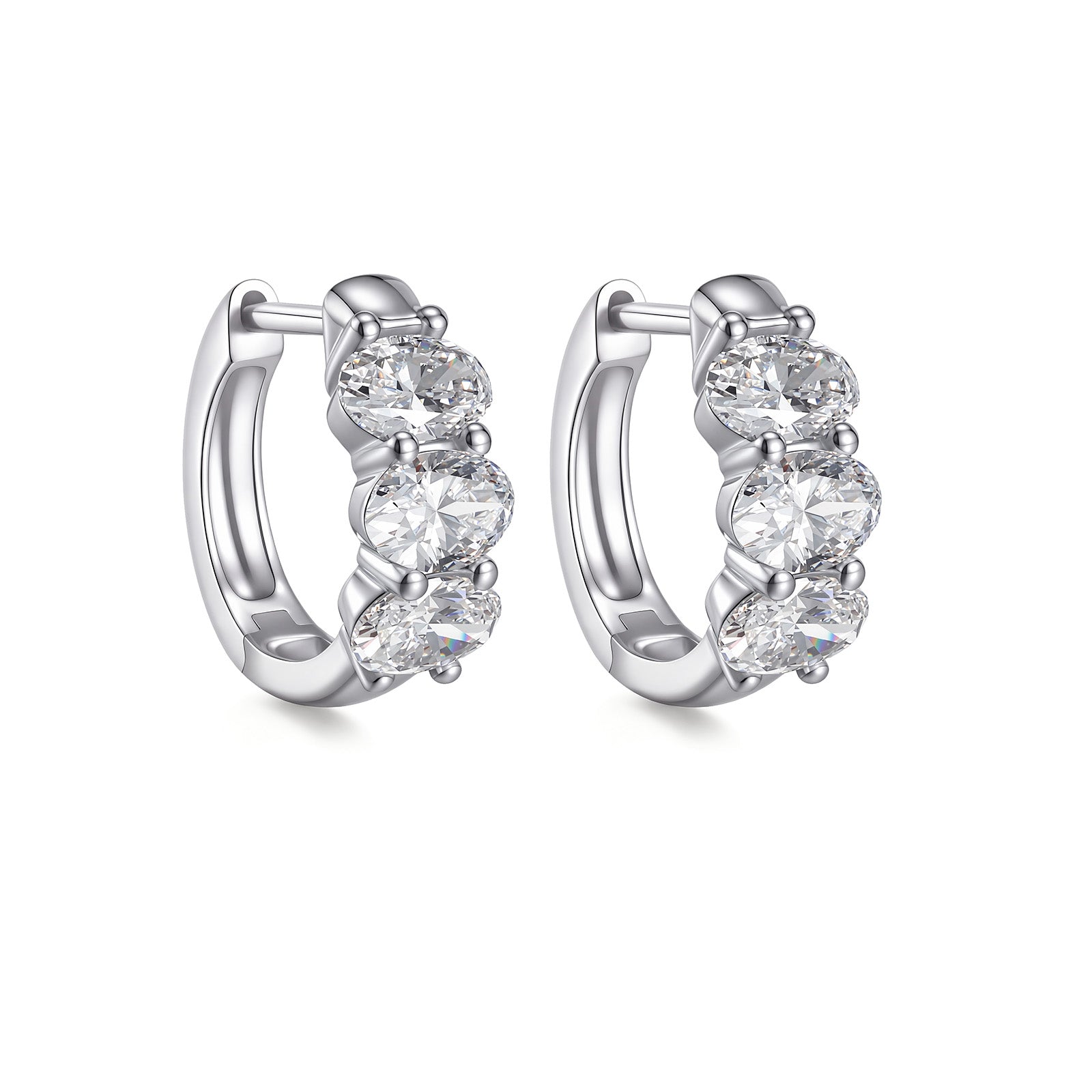 1.48CT Lab Grown Diamond Three Oval Huggie Hoop Earrings 14K