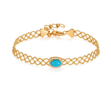 0.3CT Lace Turquoise with Natural Diamond Bracelet in 18K