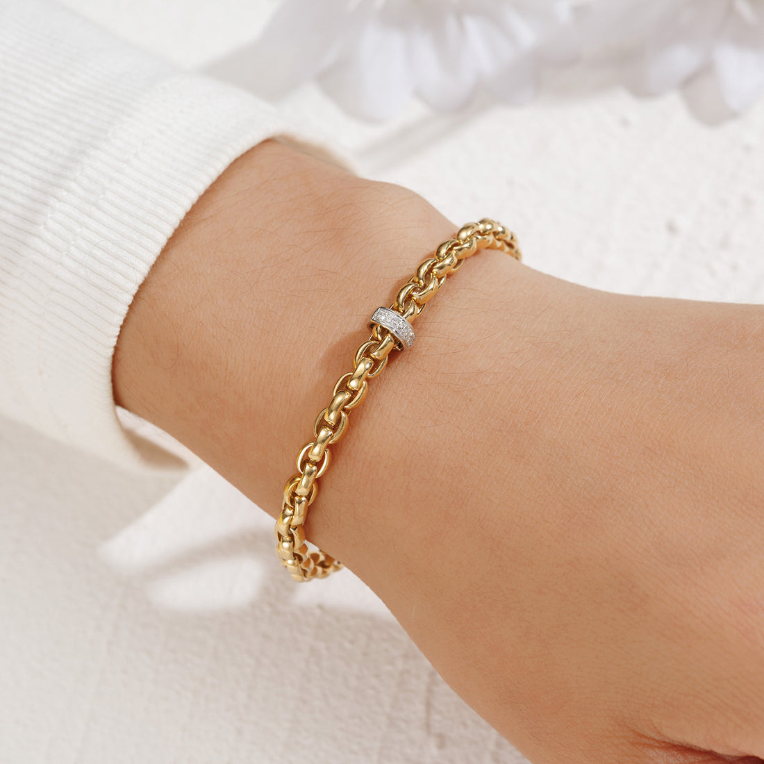 0.5CT Natural Diamond Rope Chain Stretch Bracelet in 18K