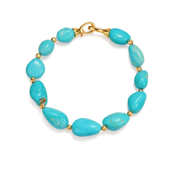 Natural Sleeping Beauty Turquoise Irregular Bead Bracelet  with laser-cut 18K spacer beads