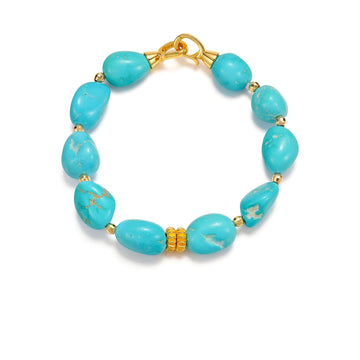 Natural Sleeping Beauty Turquoise Irregular Bead Bracelet with 18K Twisted Thread Spacers