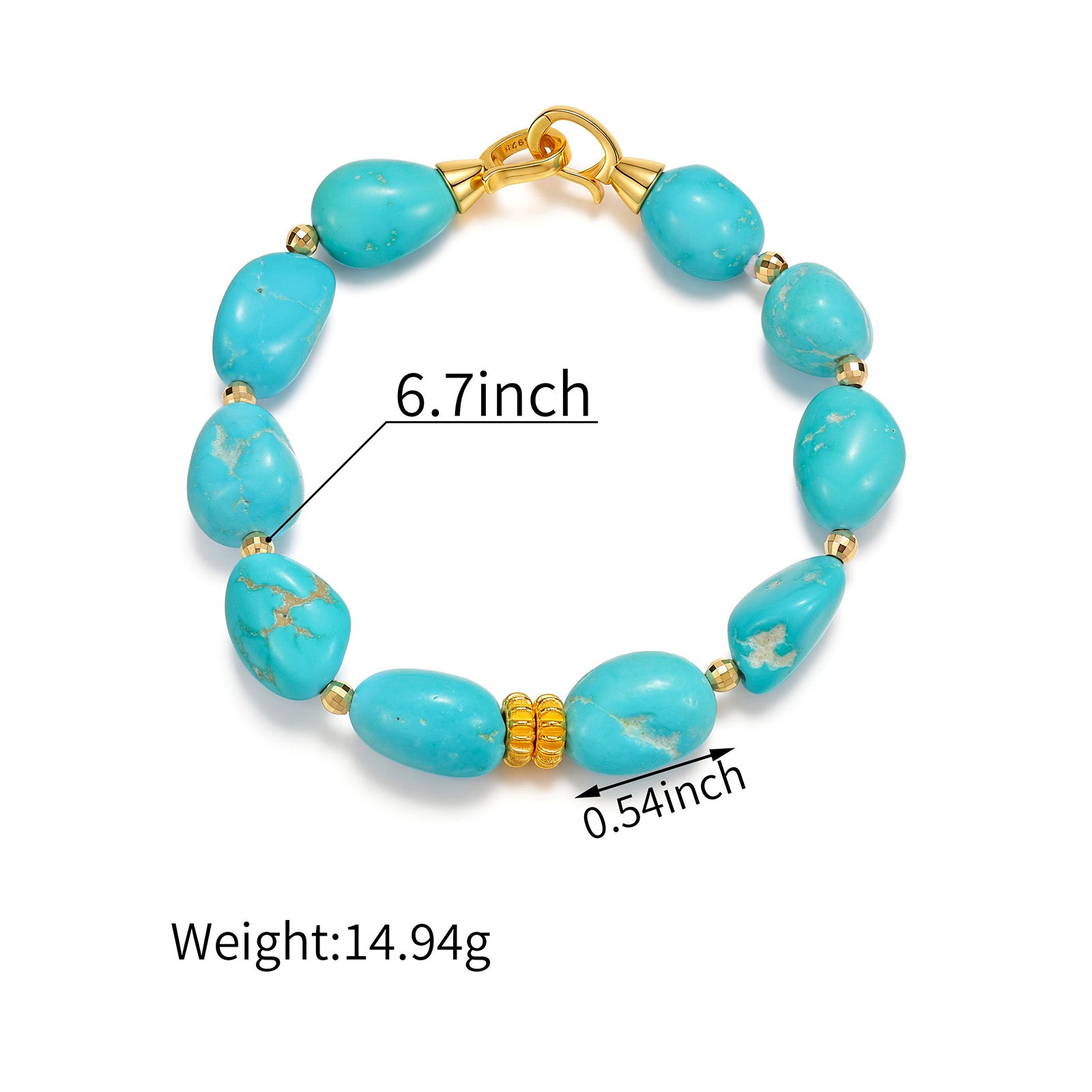 Natural Sleeping Beauty Turquoise Irregular Bead Bracelet with 18K Twisted Thread Spacers