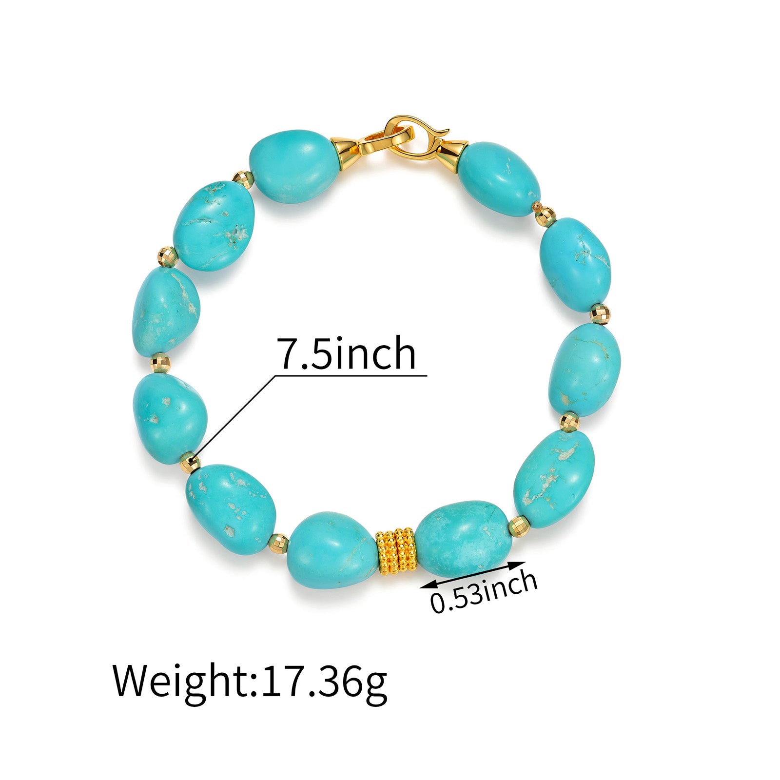Natural Sleeping Beauty Turquoise Irregular Bead Bracelet  with Laser Cut 18K Row Spacers