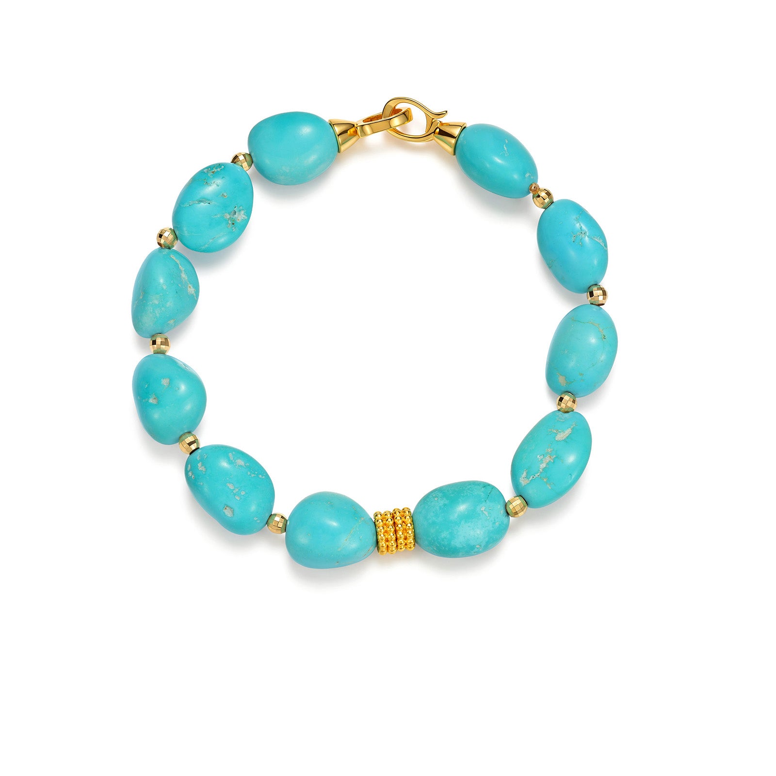 Natural Sleeping Beauty Turquoise Irregular Bead Bracelet  with Laser Cut 18K Row Spacers