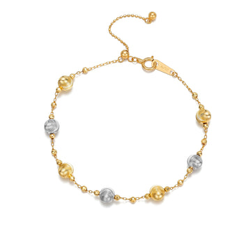 Two-Tone Textured Cat's Eye Bead Station Bracelet in 18K