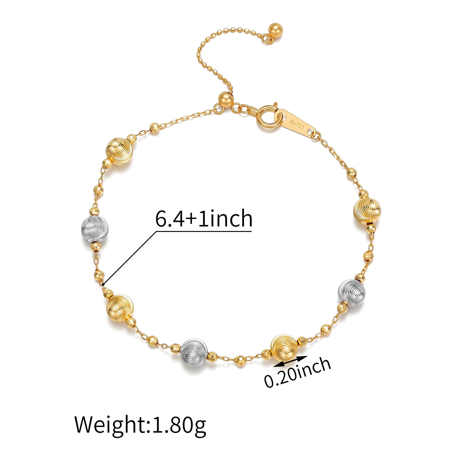 Two-Tone Textured Cat's Eye Bead Station Bracelet in 18K