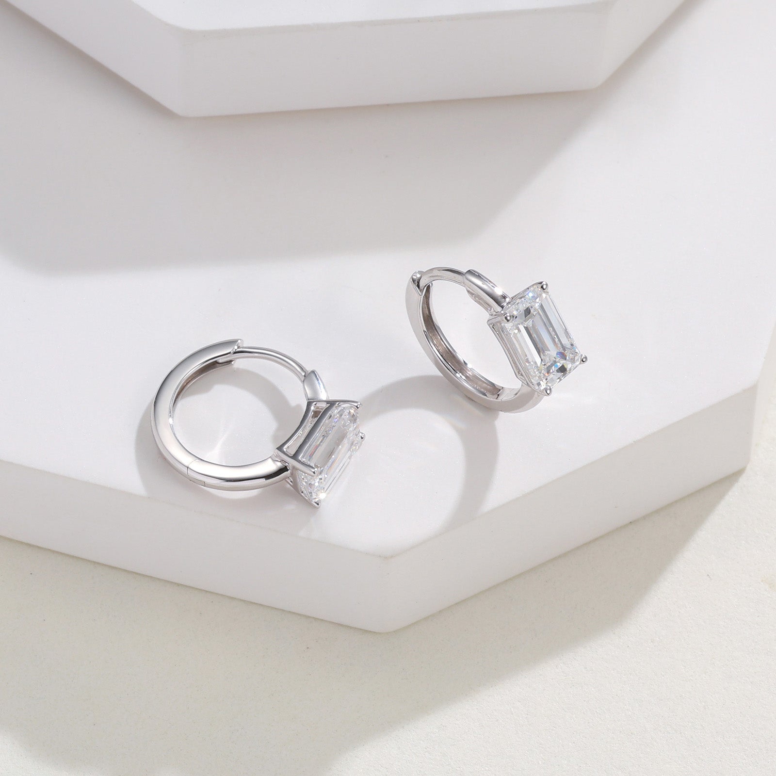 1.44CT Lab Grown Diamond Emerald Cut Huggie Hoop Earrings 14K