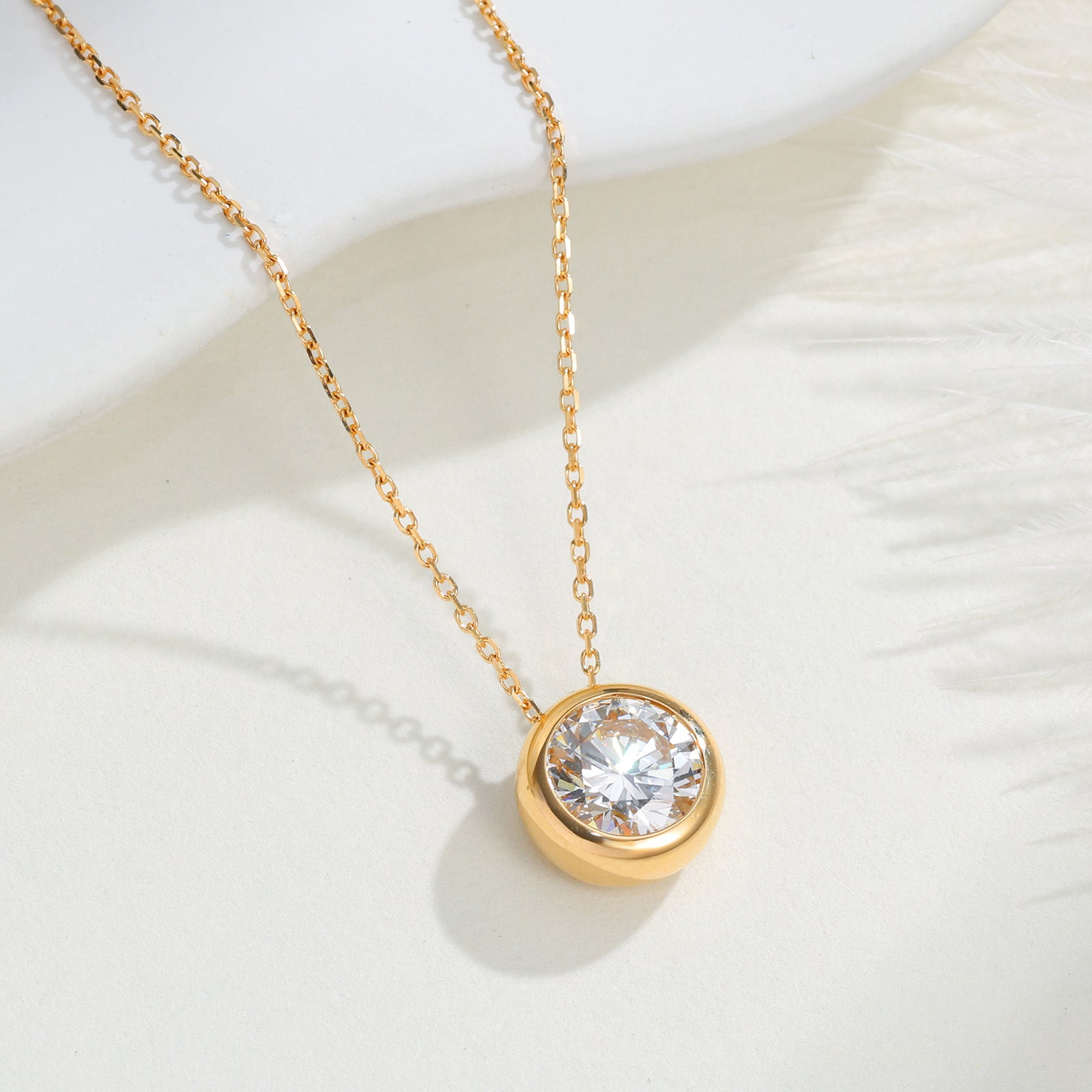 14K White & Yellow Gold Solitaire Diamond Pendant Necklace 2CT