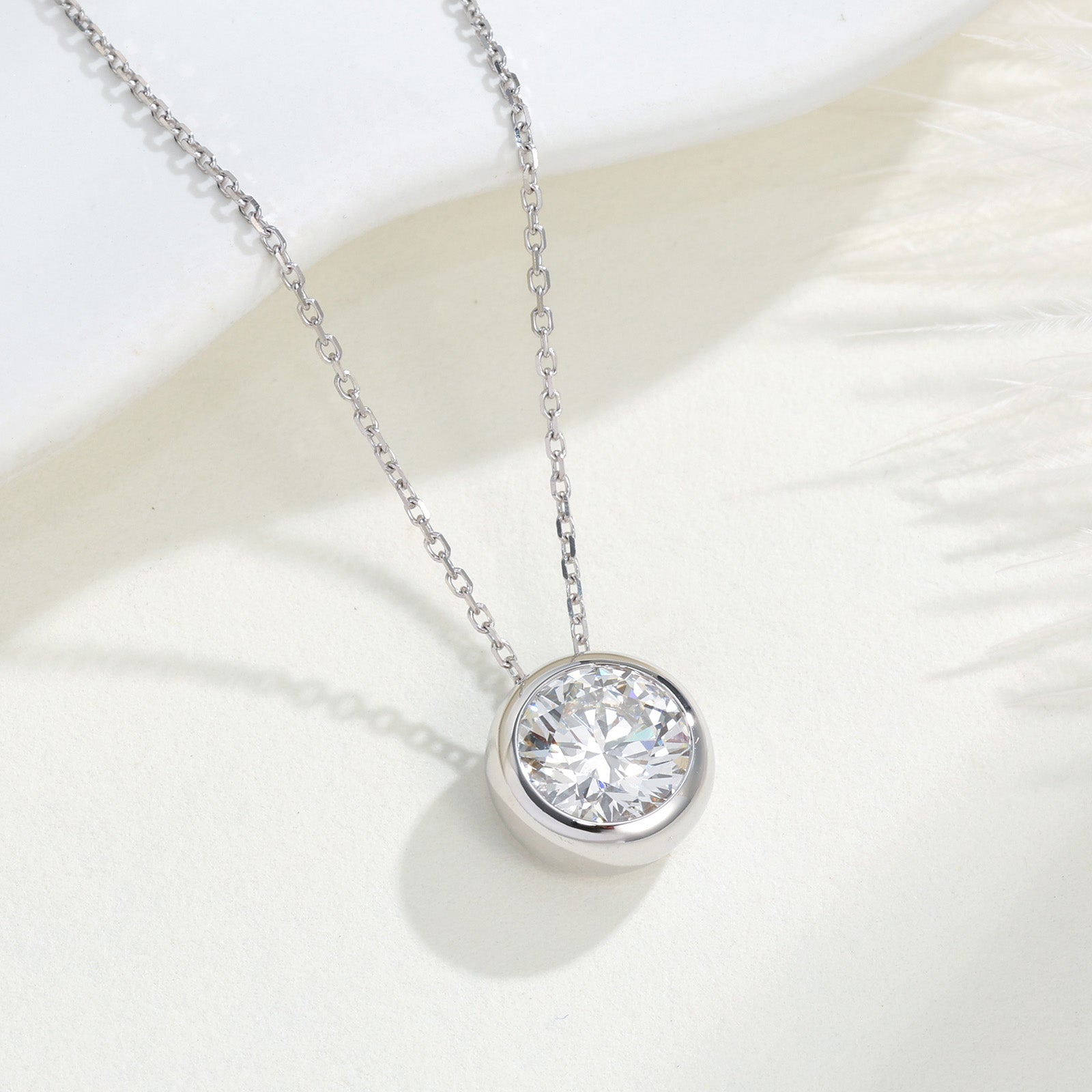 14K White & Yellow Gold Solitaire Diamond Pendant Necklace 2CT