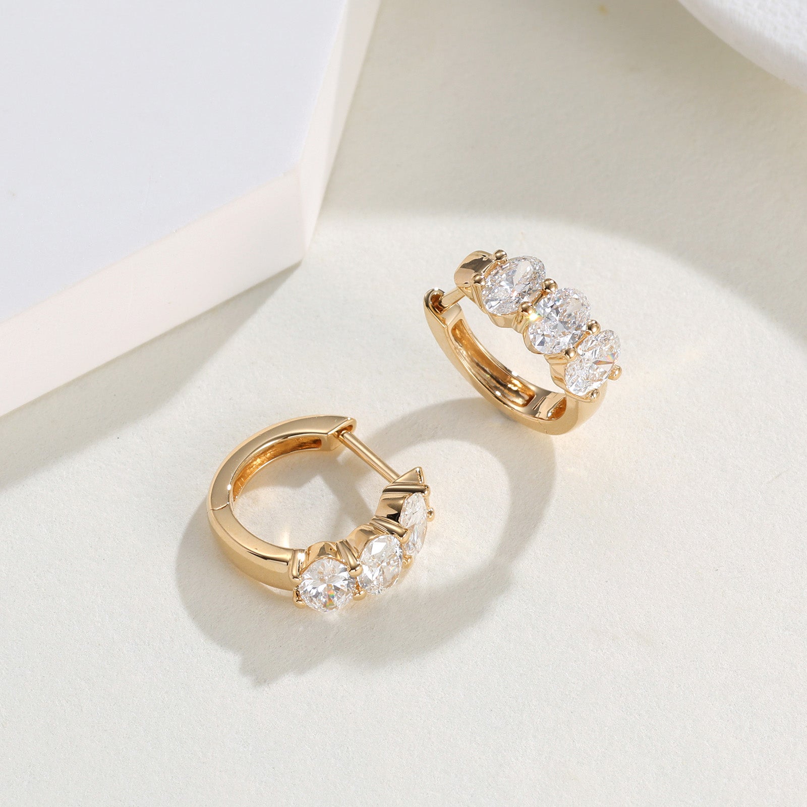 1.48CT Lab Grown Diamond Three Oval Huggie Hoop Earrings 14K