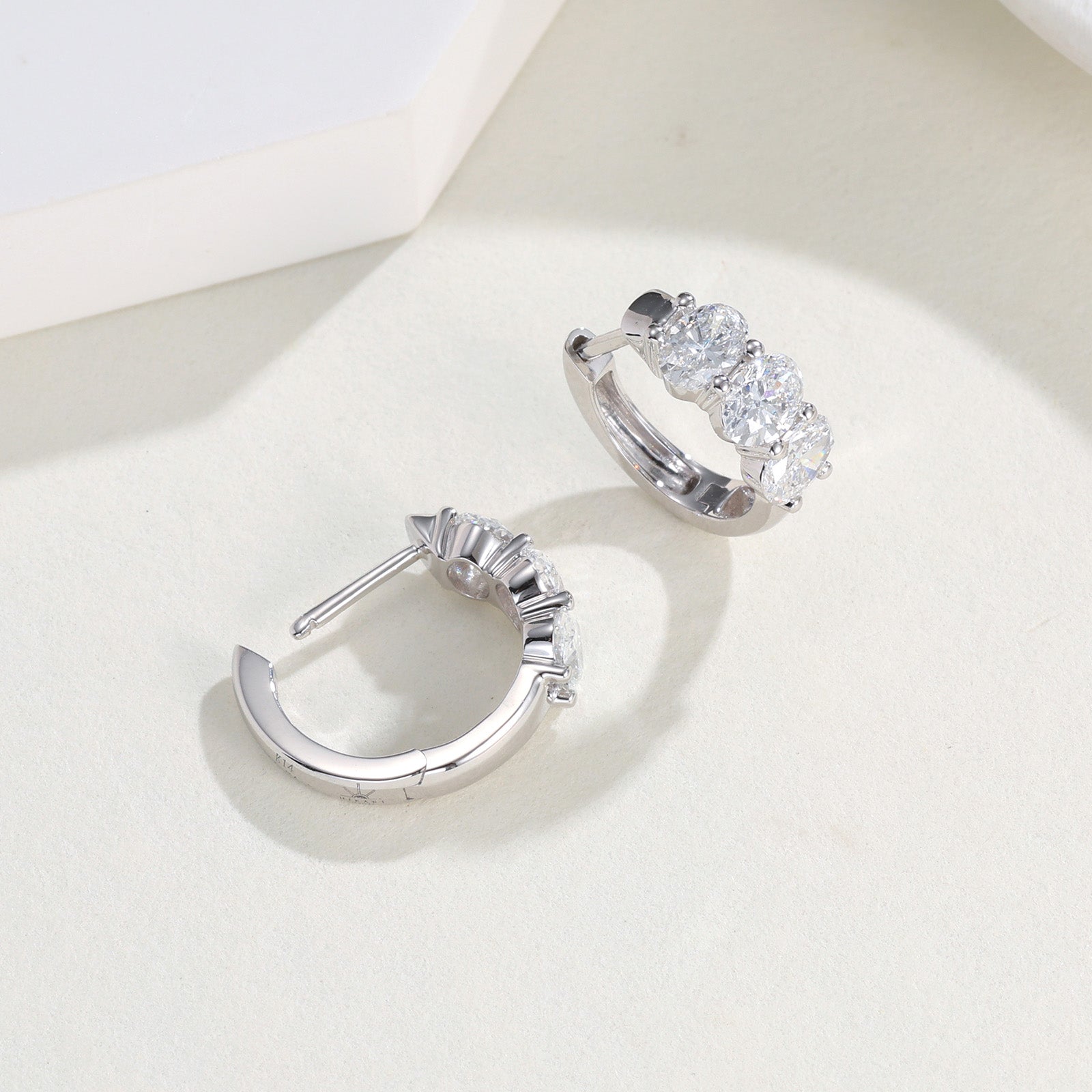 1.48CT Lab Grown Diamond Three Oval Huggie Hoop Earrings 14K