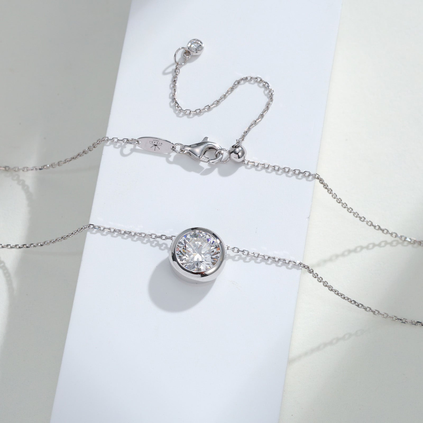 14K White & Yellow Gold Solitaire Diamond Pendant Necklace 2CT