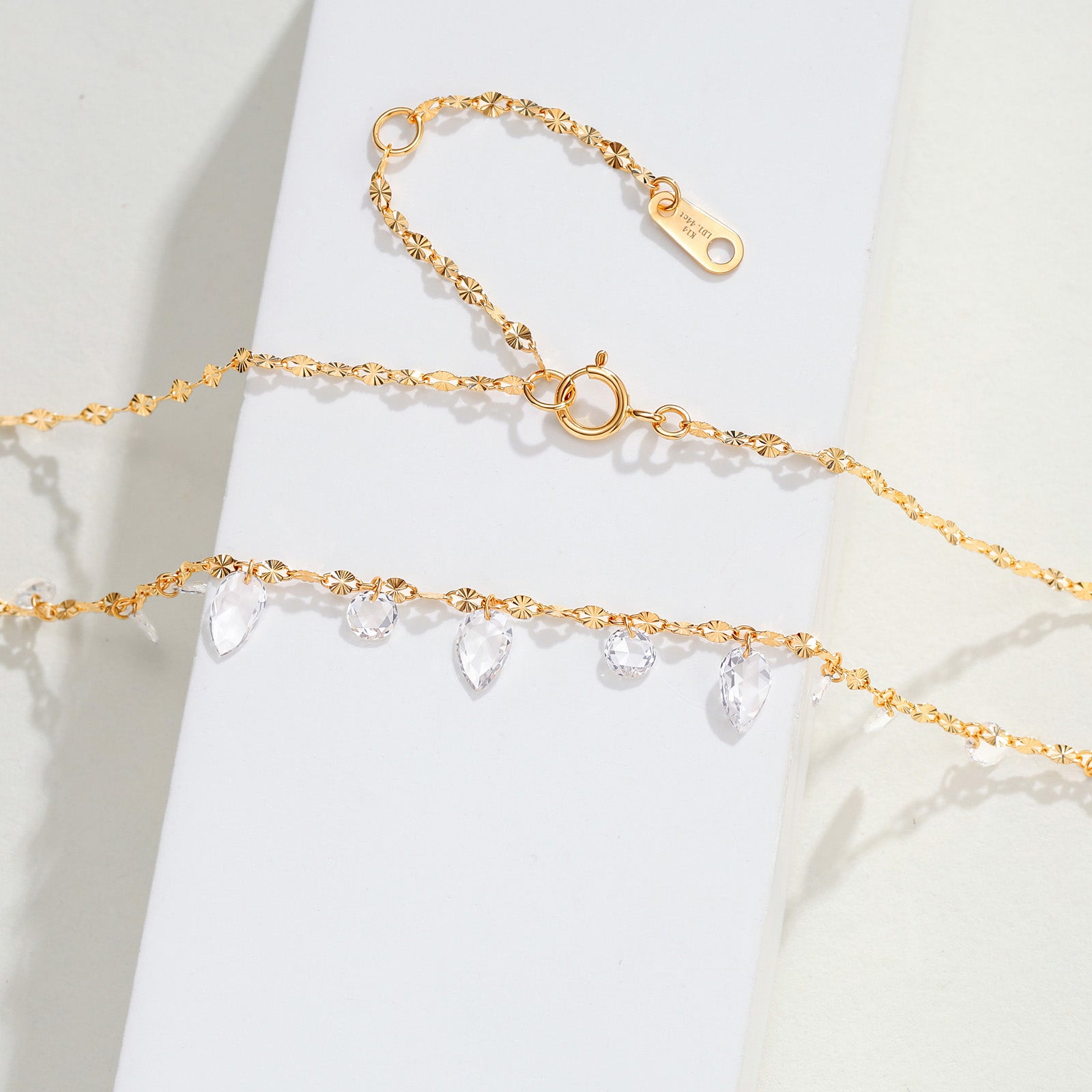 1.44CT Lab-Diamond Teardrop & Round Dangle Station Necklace 14K