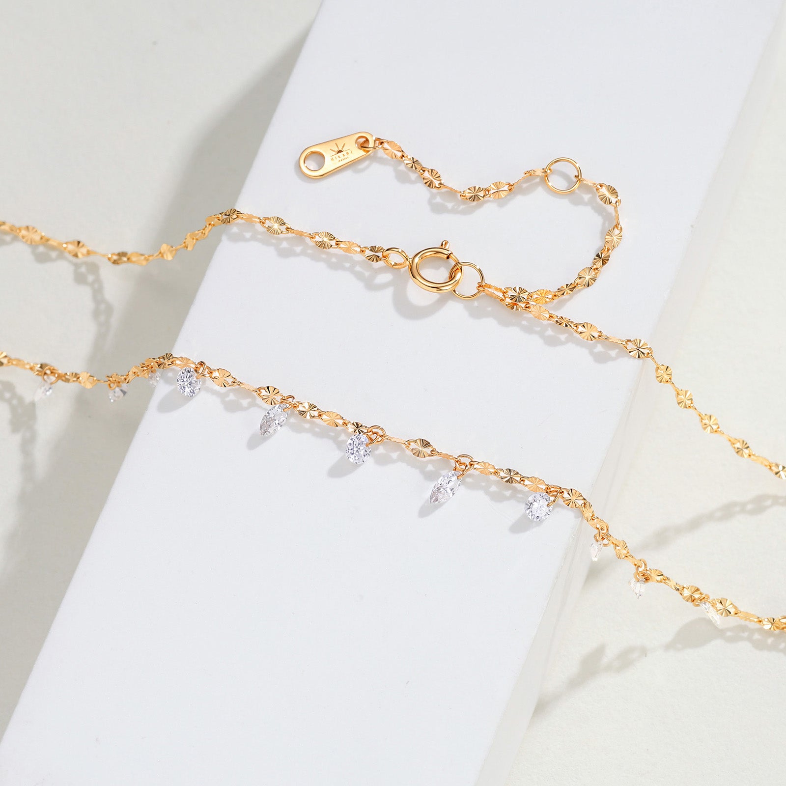 ⭐️1CT Lab-Diamond Mixed Cut Dangle Station Necklace 14K