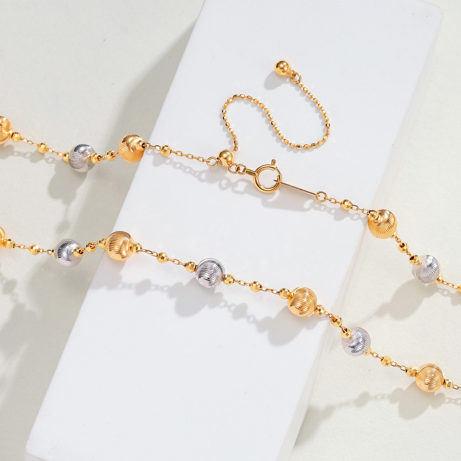 Two-Tone Cat's Eye Bead Station Necklace in 18K