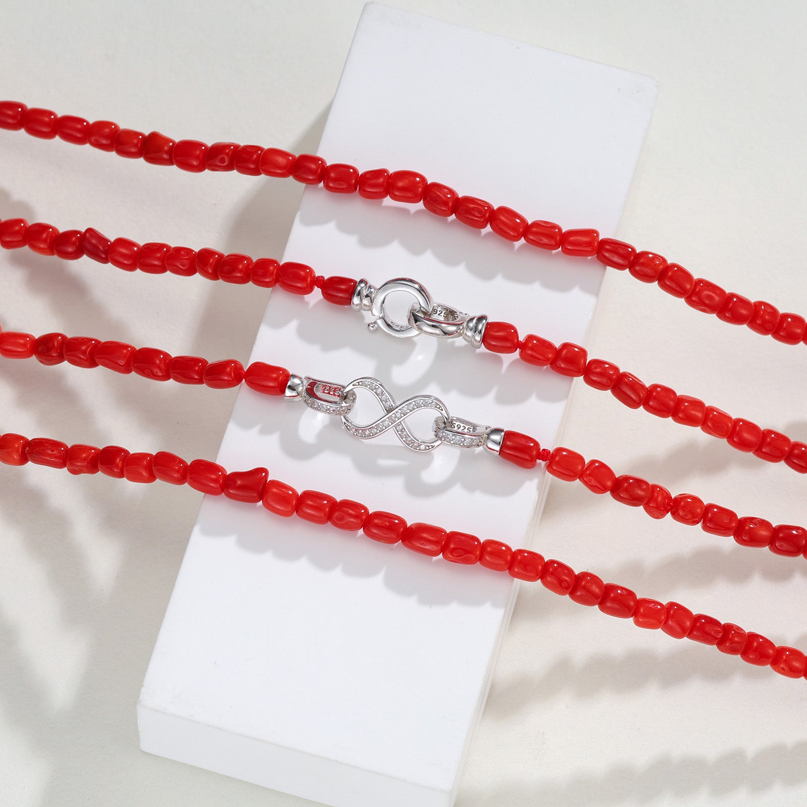 Natural Oxblood Japanese Aka Coral  Tiny Rice Bead Single Strand Necklace with Silver Clasp