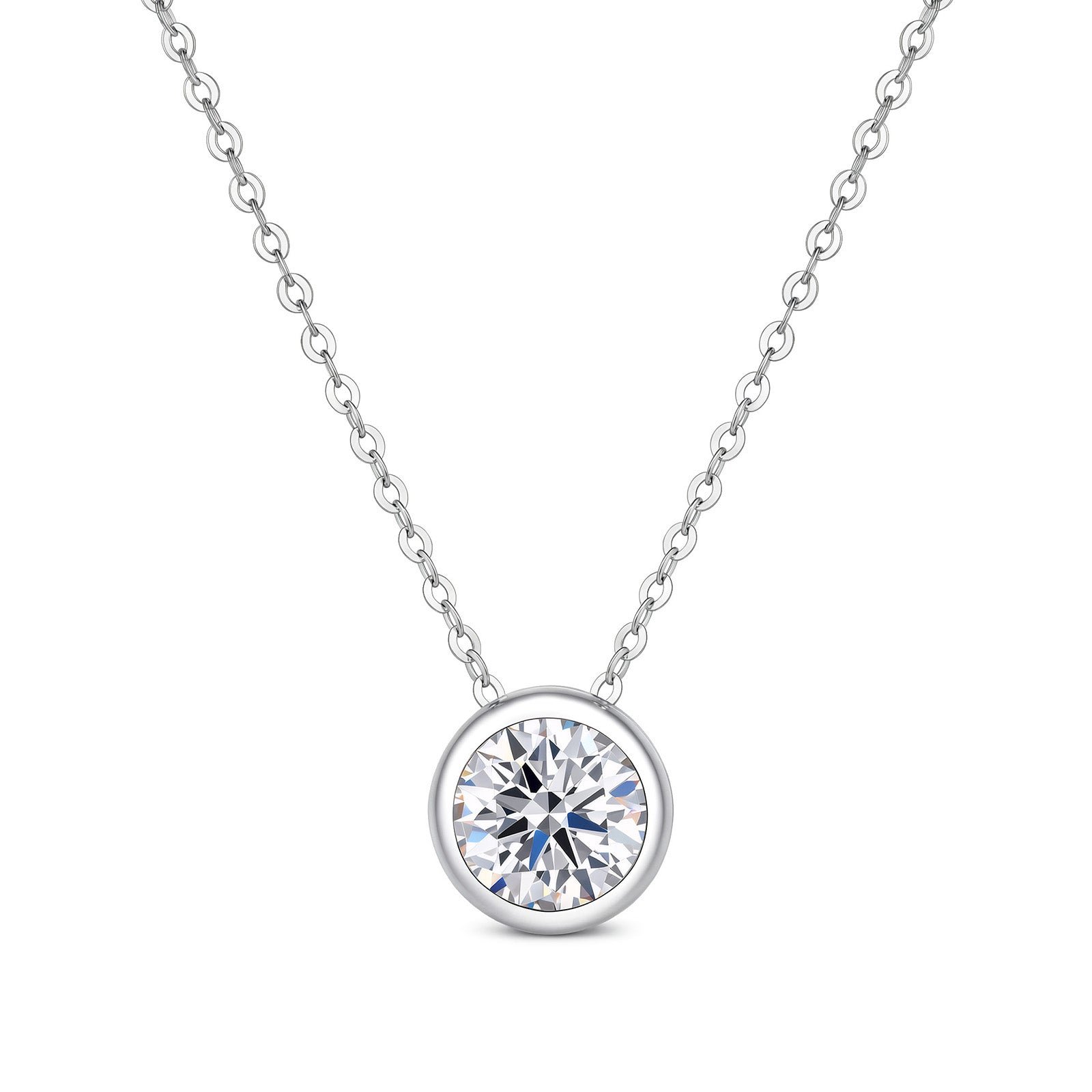 ⭐️ 1CT Lab-Diamond Round Bezel Set Solitaire Necklace 14K