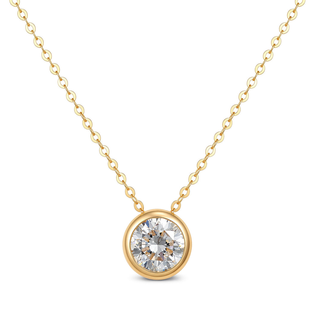 1CT Lab-Diamond Round Bezel Set Solitaire Necklace 14K