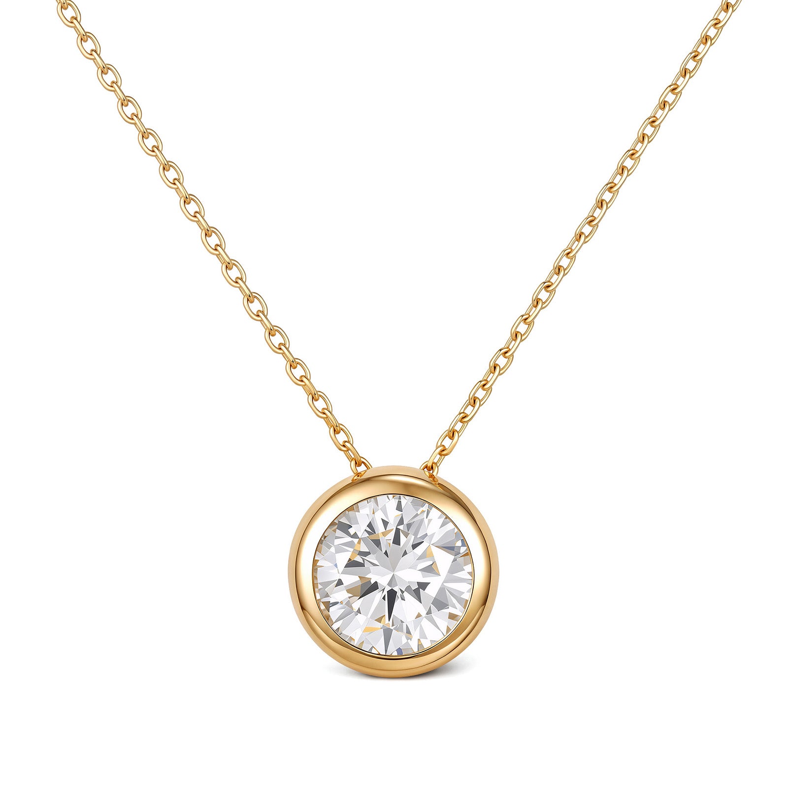 14K White & Yellow Gold Solitaire Diamond Pendant Necklace 2CT
