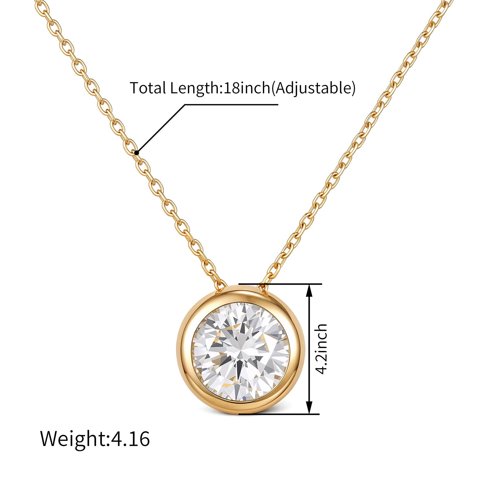 14K White & Yellow Gold Solitaire Diamond Pendant Necklace 2CT
