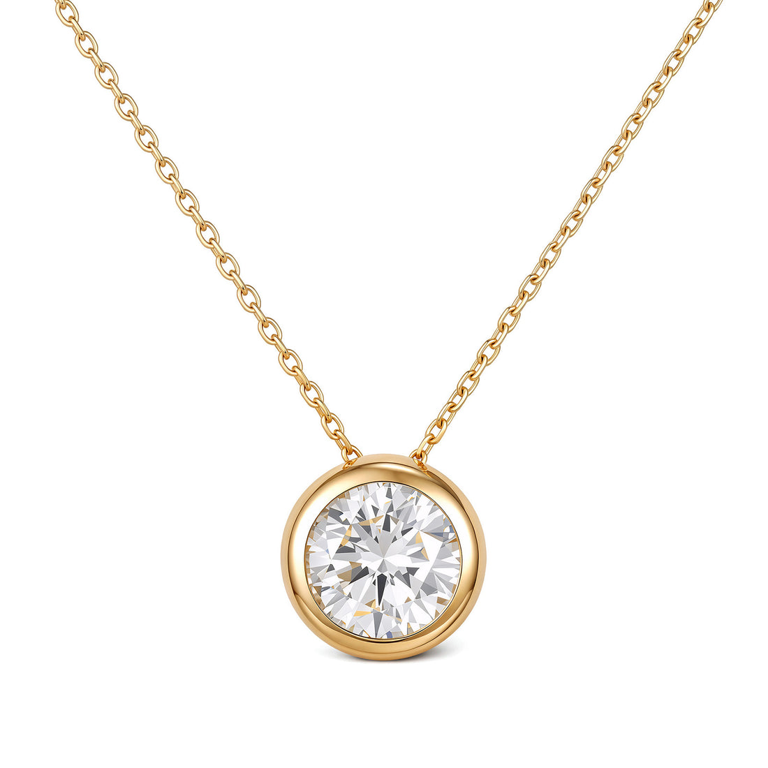 2ct Certified Lab-Diamond Round Bezel Set Necklace 14K