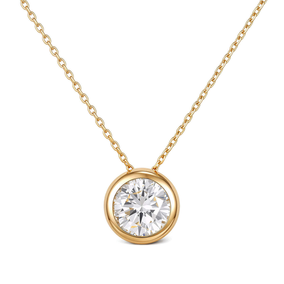 ⭐️ 2ct Certified Lab-Diamond Round Bezel Set Necklace 14K
