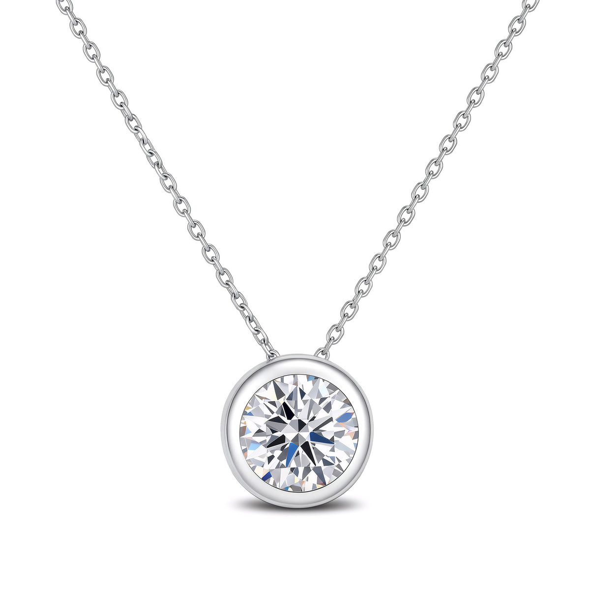 ⭐️ 2ct Certified Lab-Diamond Round Bezel Set Necklace 14K