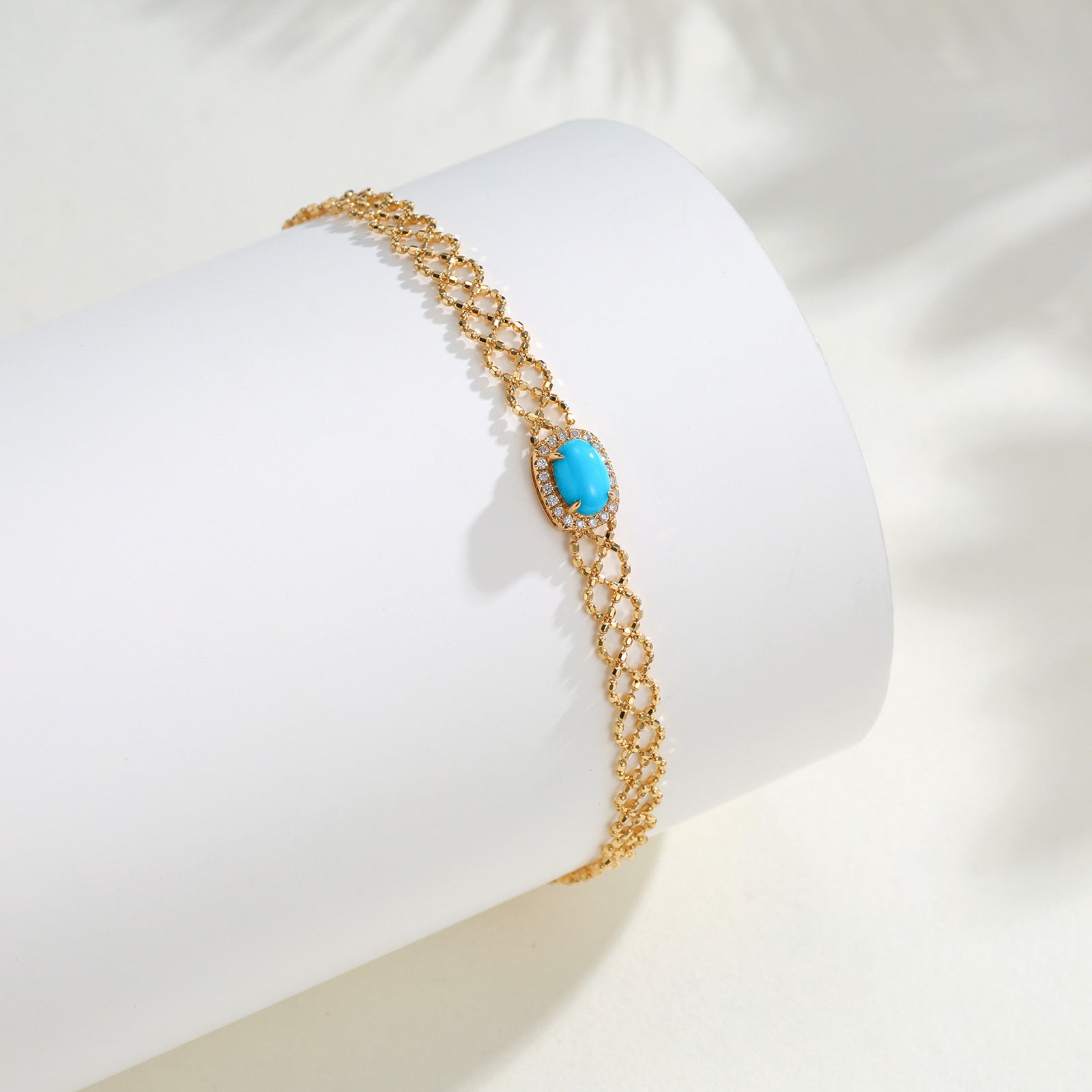 0.3CT Lace Turquoise with Natural Diamond Bracelet in 18K