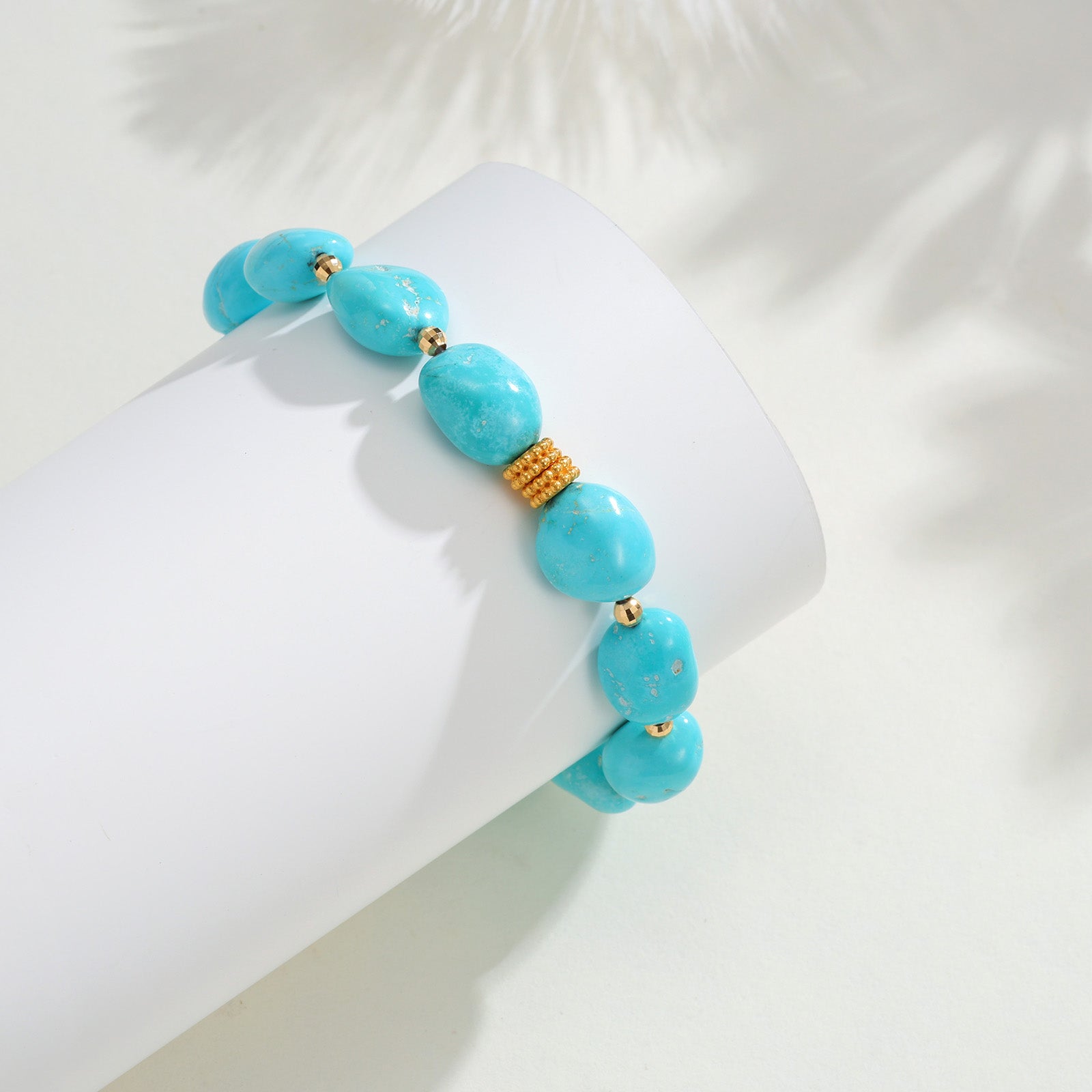 Natural Sleeping Beauty Turquoise Irregular Bead Bracelet  with Laser Cut 18K Row Spacers