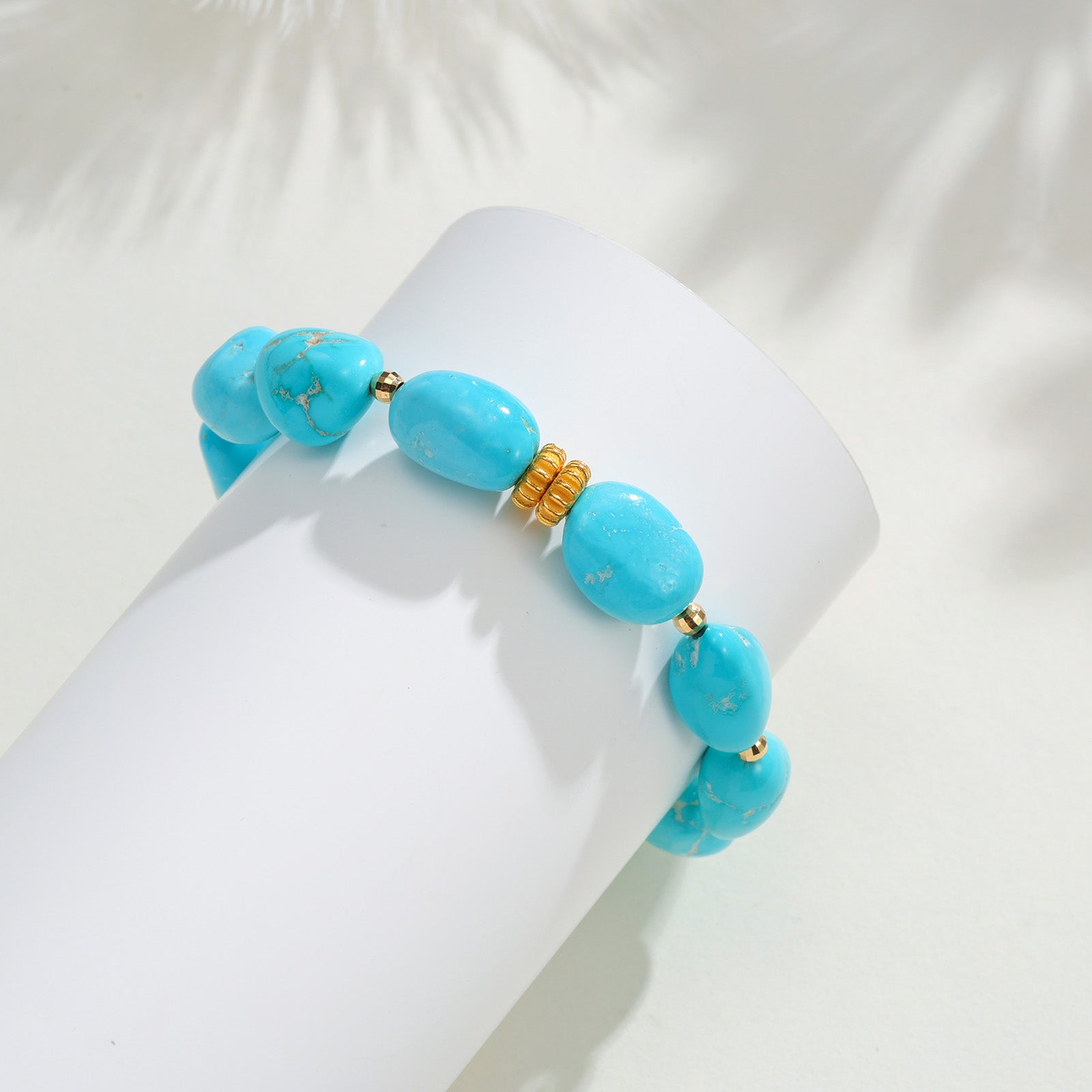 Natural Sleeping Beauty Turquoise Irregular Bead Bracelet with 18K Twisted Thread Spacers