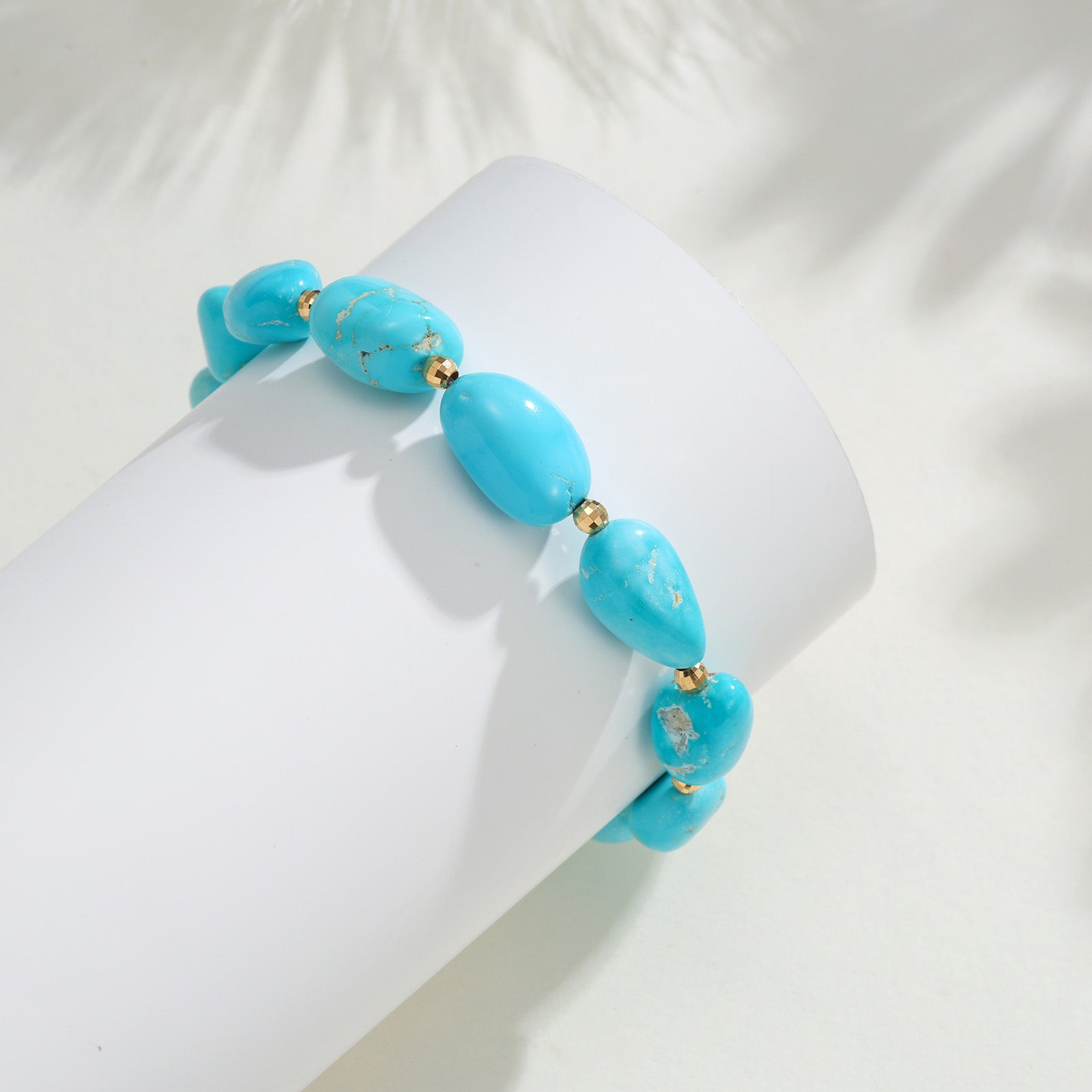 Natural Sleeping Beauty Turquoise Irregular Bead Bracelet  with laser-cut 18K spacer beads