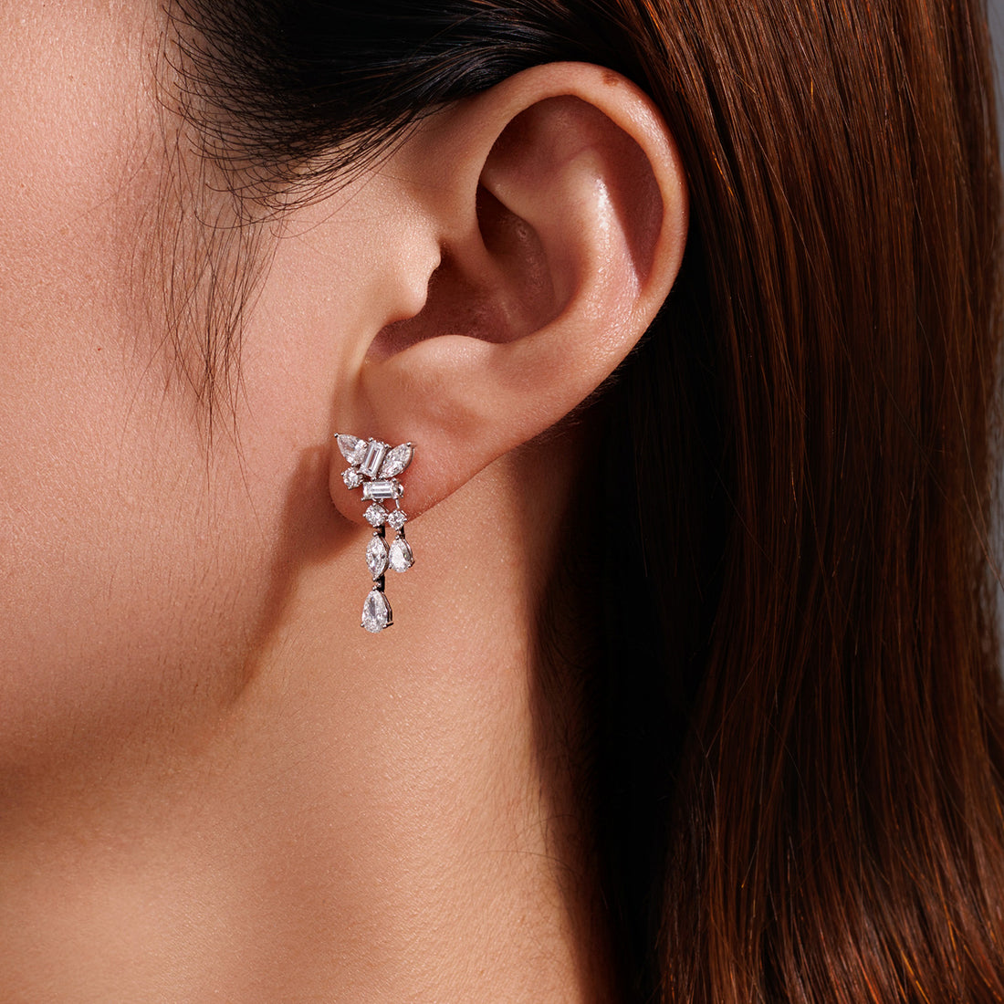 2CT Total Lab Grown Diamond Multi-Cut Tiered Drop Earrings 14K White Gold