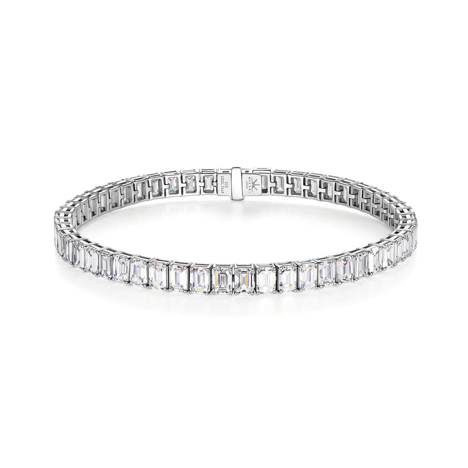18K White Gold Emerald-Cut Lab Grown Diamond Full Tennis Bracelet(0.4ct/p)