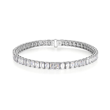 18K White Gold Emerald-Cut Lab Grown Diamond Full Tennis Bracelet(0.4ct/p)
