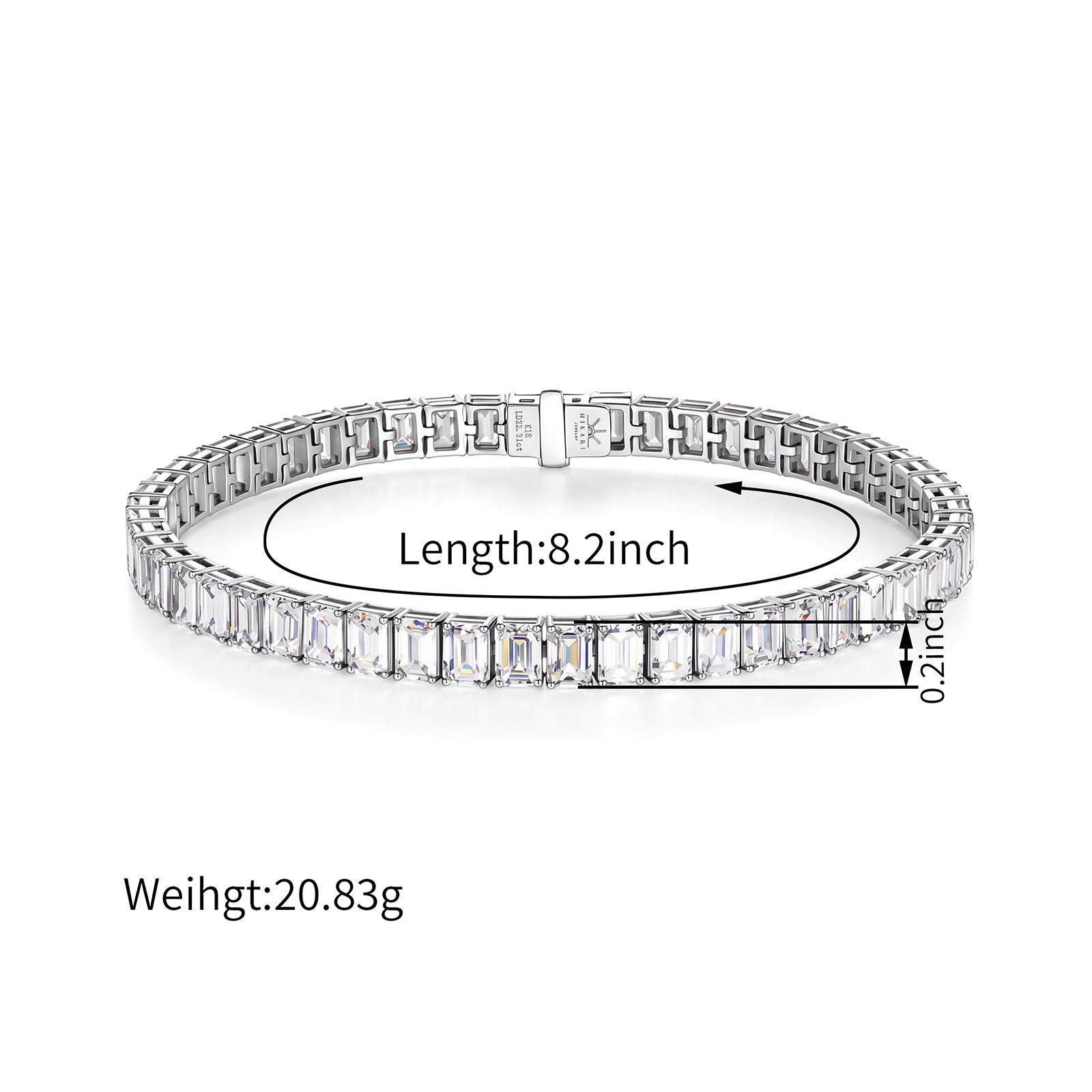 18K White Gold Emerald-Cut Lab Grown Diamond Full Tennis Bracelet(0.4ct/p)