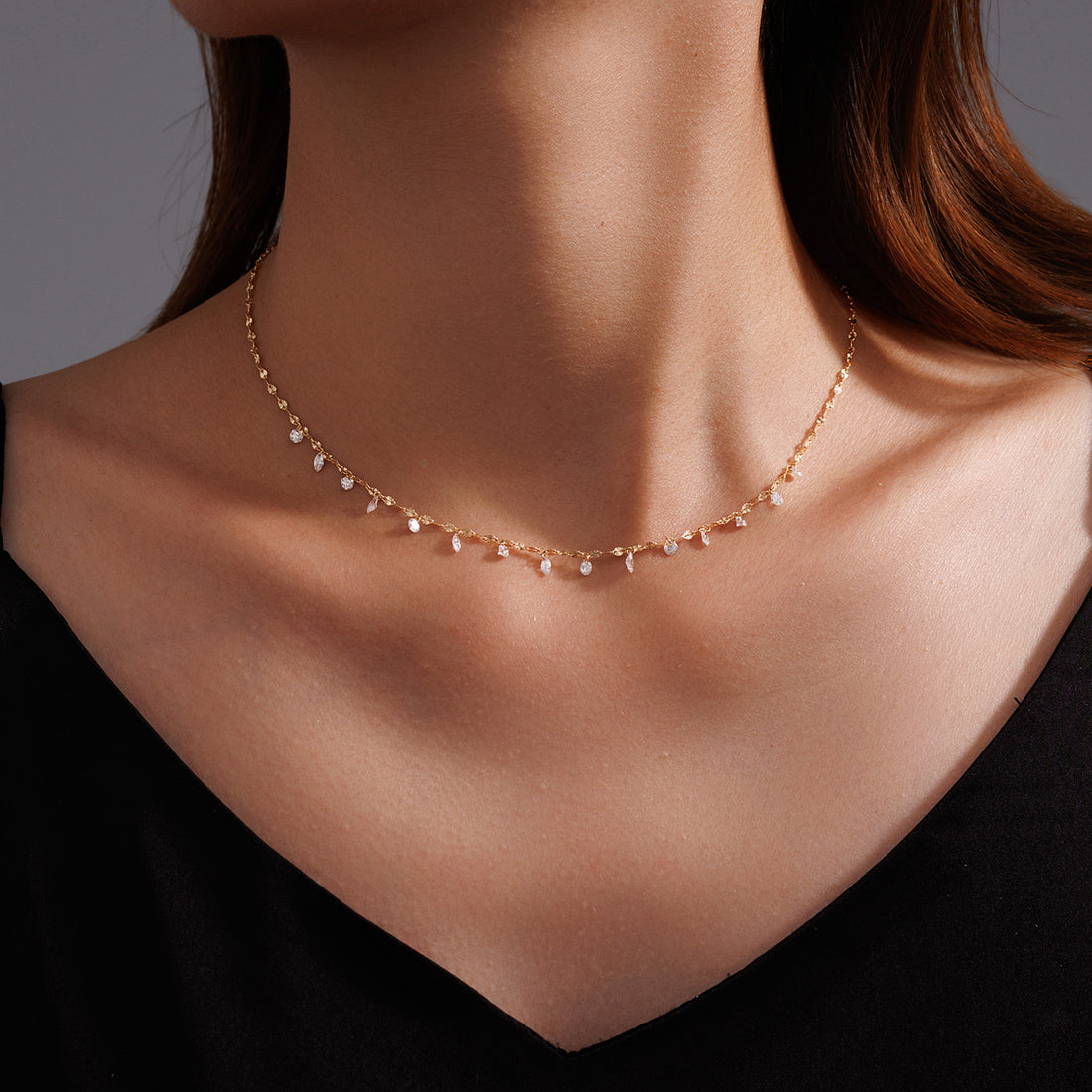 1CT Lab-Diamond Mixed Cut Dangle Station Necklace 14K